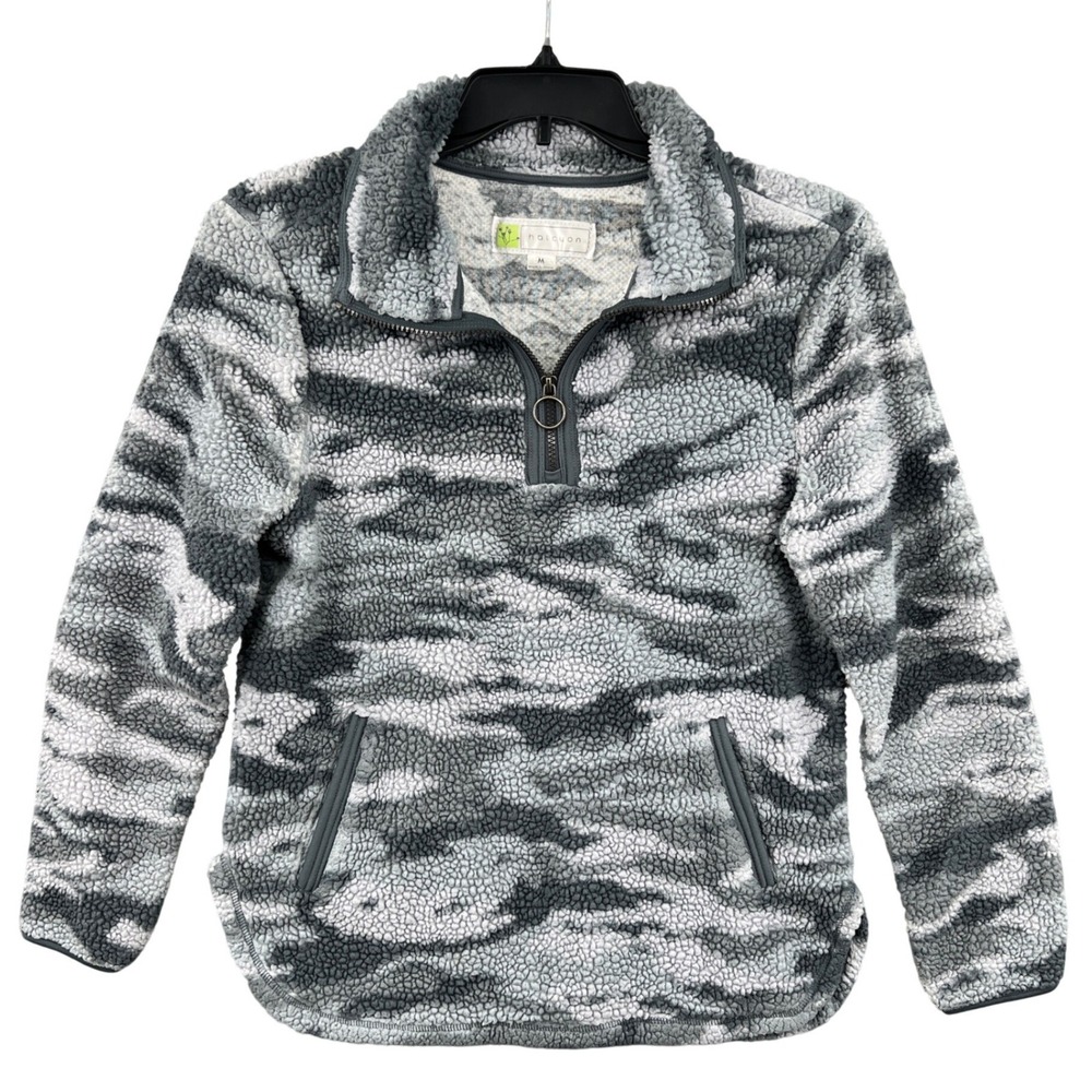 Halcyon Womens Sherpa Fleece Pullover Quarter Zip Camo Gray White Size M Warm